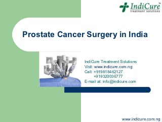 Prostate Cancer Surgery in India


               IndiCure Treatment Solutions
               Visit: www.indicure.com.ng
               Call: +919818462127
                     +919320036777
               E-mail at: info@indicure.com




                                   www.indicure.com.ng
 