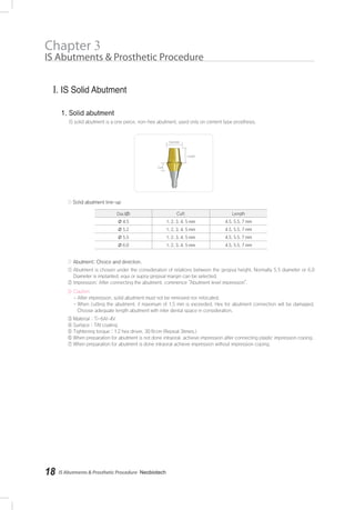 IS Abutments & Prosthetic Procedure- Neobiotech18
Chapter 3
IS Abutments & Prosthetic Procedure
I. IS Solid Abutment
 