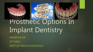 Prosthetic Options In
Implant Dentistry
NAMITHA AP
2ND MDS
DEPT.OF PROSTHODONTICS
 