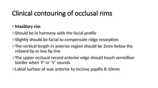 Oclusal Rim Prosthetics.pptx, occlusal rims and jaw relations | PPTX