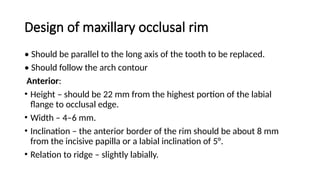 Occlusal Rim Inclinator Prosthetics.pptx, occlusal rims and jaw relations | PPTX