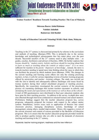 Trainee Teacher's Readiness Towards Teaching Practice: The Case of ...