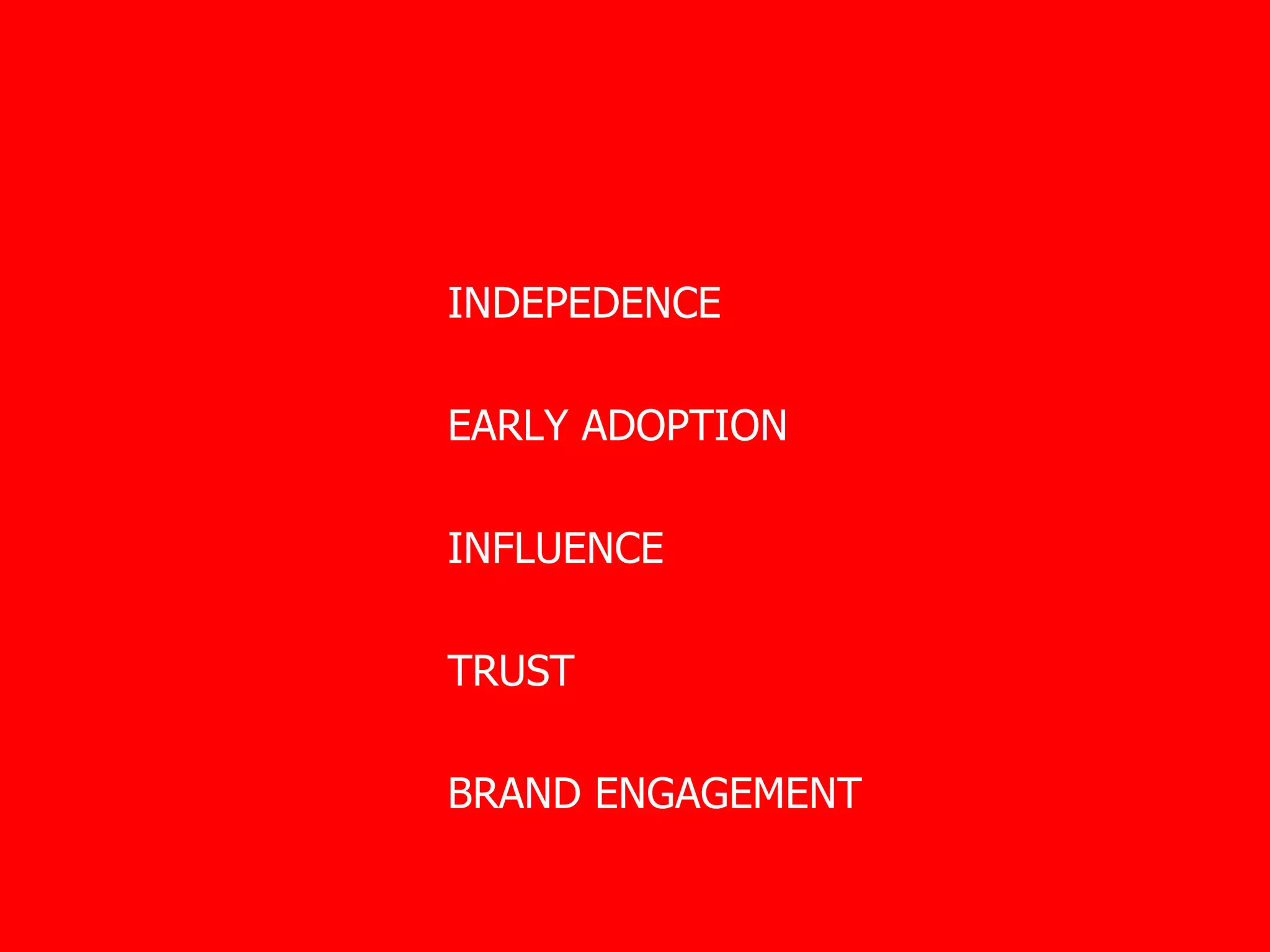 INDEPEDENCE EARLY ADOPTION INFLUENCE TRUST BRAND ENGAGEMENT 