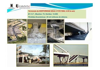 TerremotoTerremoto dede NORTHRIDGENORTHRIDGE EEUUEEUU ((1717//0101//19941994;; 44::3030 hshs am)am)
MM == 66..77 ;; MuertosMuertos:: 7272,, HeridosHeridos:: 1212..000000..
PérdidasPérdidas EconómicasEconómicas:: 2525 milmil millonesmillones dede dólaresdólares..
 