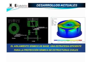 DESARROLLOS ACTUALESDESARROLLOS ACTUALES
EL AISLAMIENTO SÍSMICO DE BASE. UNA ESTRATEGIA EFICIENTEEL AISLAMIENTO SÍSMICO DE BASE. UNA ESTRATEGIA EFICIENTE
PARA LA PROTECCIÓN SÍSMICA DE ESTRUCTURAS CIVILESPARA LA PROTECCIÓN SÍSMICA DE ESTRUCTURAS CIVILES
 