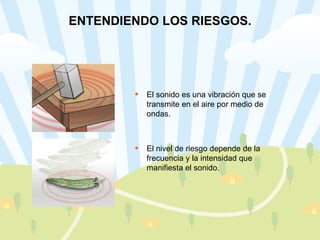ENTENDIENDO LOS RIESGOS. El sonido es una vibración que se transmite en el aire por medio de ondas. El nivel de riesgo depende de la frecuencia y la intensidad que manifiesta el sonido. 