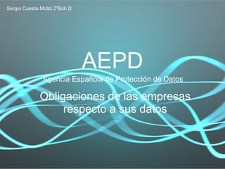 AEPD Agencia Española de Protección de Datos Obligaciones de las empresas respecto a sus datos Sergio Cuesta Moltó 2ºBch D 