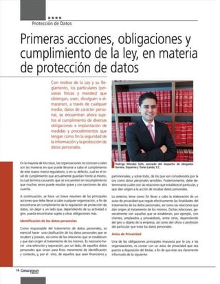 Primeras acciones, obligaciones y cumplimiento de la ley, en materia de protección de datos