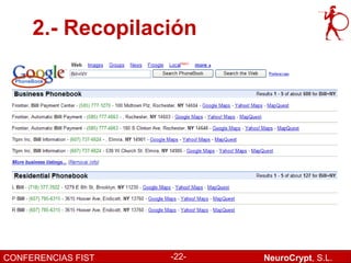 2.- Recopilación




CONFERENCIAS FIST   -22-   NeuroCrypt, S.L.
 