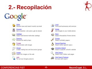 2.- Recopilación




CONFERENCIAS FIST   -6-   NeuroCrypt, S.L.
 