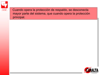 Cuando opera la protección de respaldo, se desconecta
mayor parte del sistema, que cuando opera la protección
principal.
 