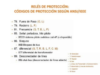 RELÉS DE PROTECCIÓN:
CÓDIGOS DE PROTECCIÓN SEGÚN ANSI/IEEE
 