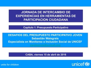Desafíos para la implementación de políticas
de presupuesto participativo joven
Buenos Aires, 15 de Abril de 2016
 