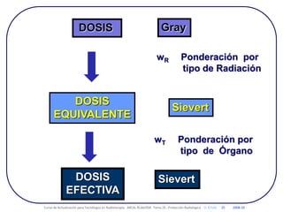 DOSIS
DOSIS
EQUIVALENTE
DOSIS
EFECTIVA
wR Ponderación por
tipo de Radiación
wT Ponderación por
tipo de Órgano
Gray
Sievert
Sievert
Curso de Actualización para Tecnólogos en Radioterapia. ARCAL RLA6/058 Tema 24 : Protección Radiológica D. B Feld 25 2008-10
 