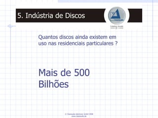 Quantos discos ainda existem em uso nas residenciais particulares ? Mais de 500 Bilhões 5. Indústria de Discos 