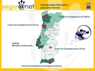 Coordenação Nacional e parceiros formais Centro de Competência da U Algarve/ Educom GIADSE Ministério da Educação Centro de Competência da U Évora Centro de Competência da U Minho Centro de Competência da U Aveiro 