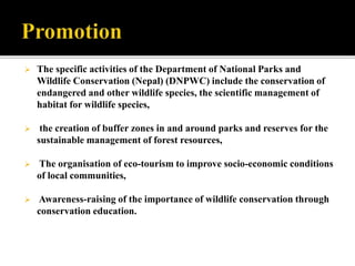 Protected areas and promotion of tourism to those areas . | PPTX