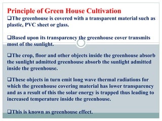 Principle of Green House Cultivation
The greenhouse is covered with a transparent material such as
plastic, PVC sheet or ...