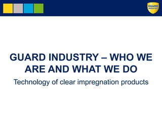 GUARD INDUSTRY – WHO WE
ARE AND WHAT WE DO
Technology of clear impregnation products
 
