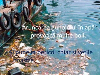 Aruncarea gunoiului în apă provoacă multe boli, Și pune în pericol chiar și vețile noastre.