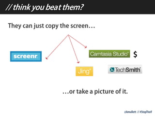 // think youbeatthem?
They can just copy the screen…
@kmullett // #StopTheif
$
…or take a picture of it.
 