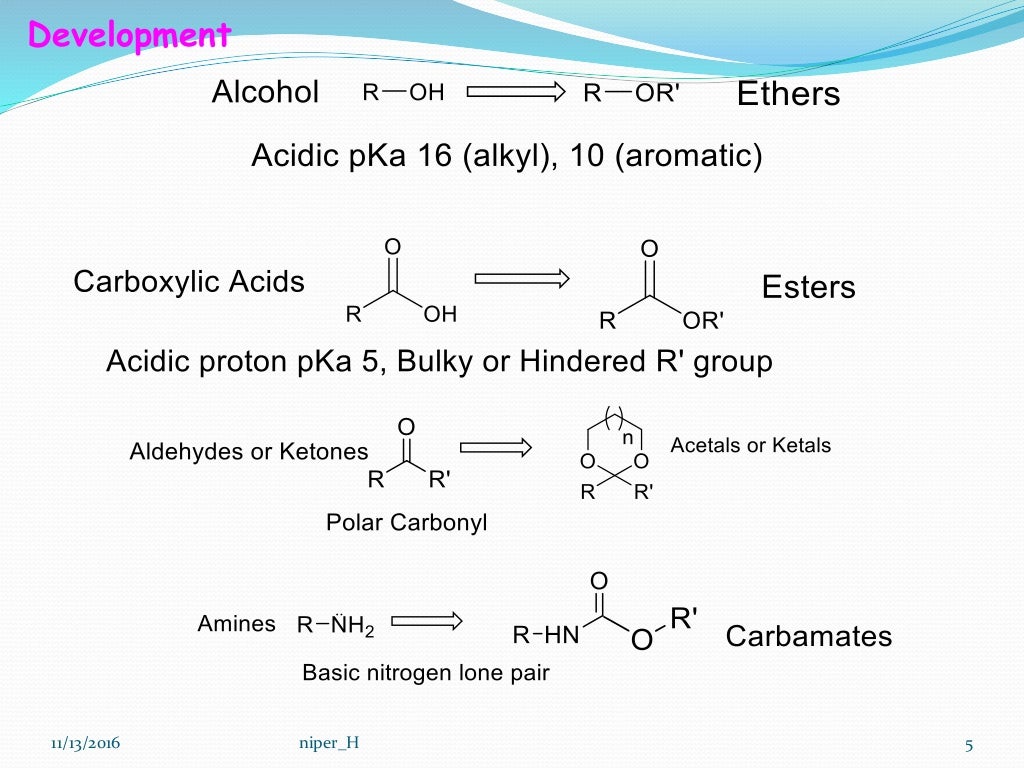 Protecting groups and deprotection OH, COOH, C=O, NH2 groups.