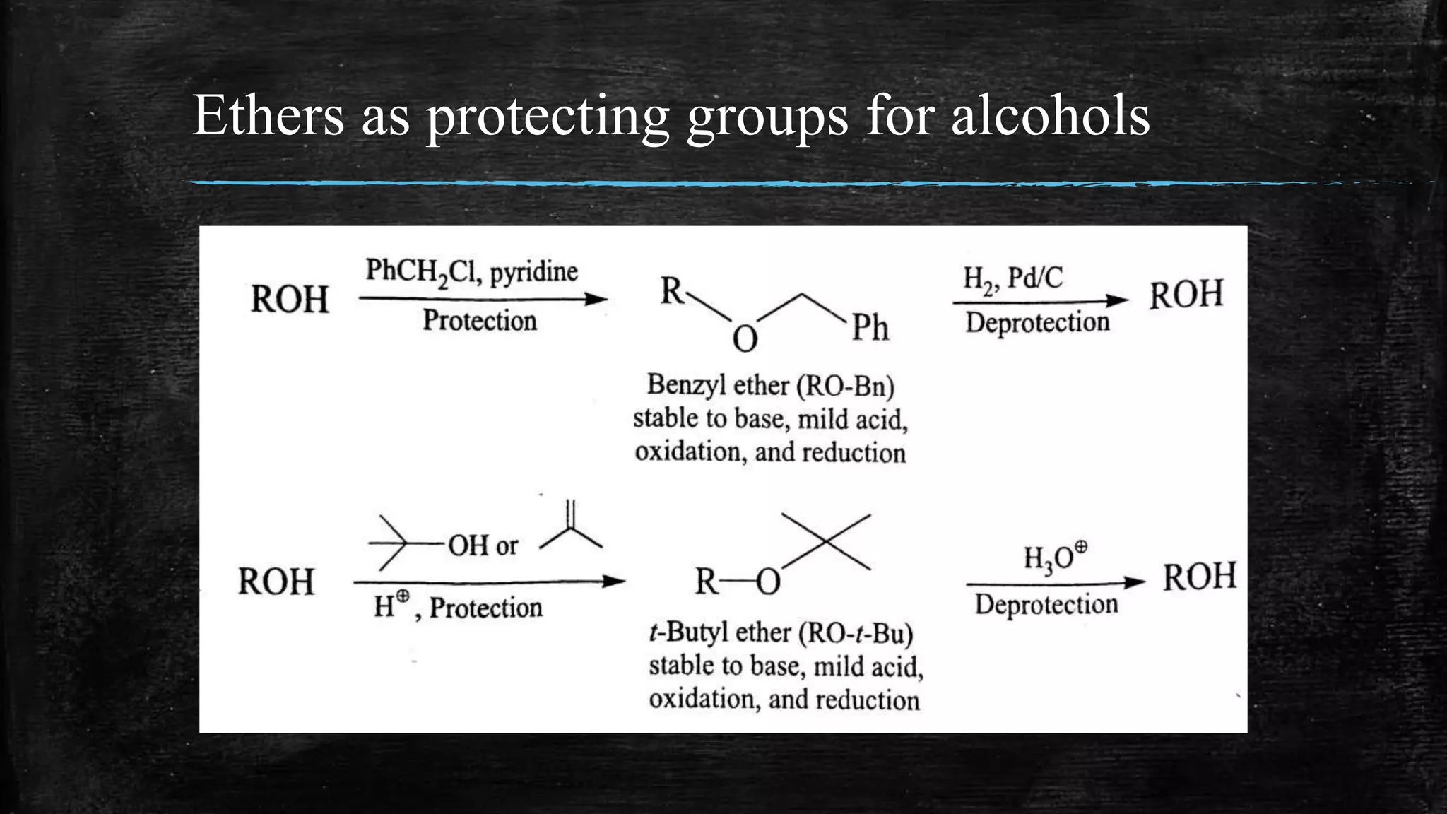 Ethers as protecting groups for alcohols
 