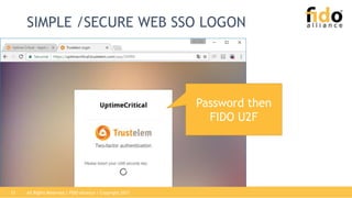 All Rights Reserved | FIDO Alliance | Copyright 201713
SIMPLE /SECURE WEB SSO LOGON
Password then
FIDO U2F
 