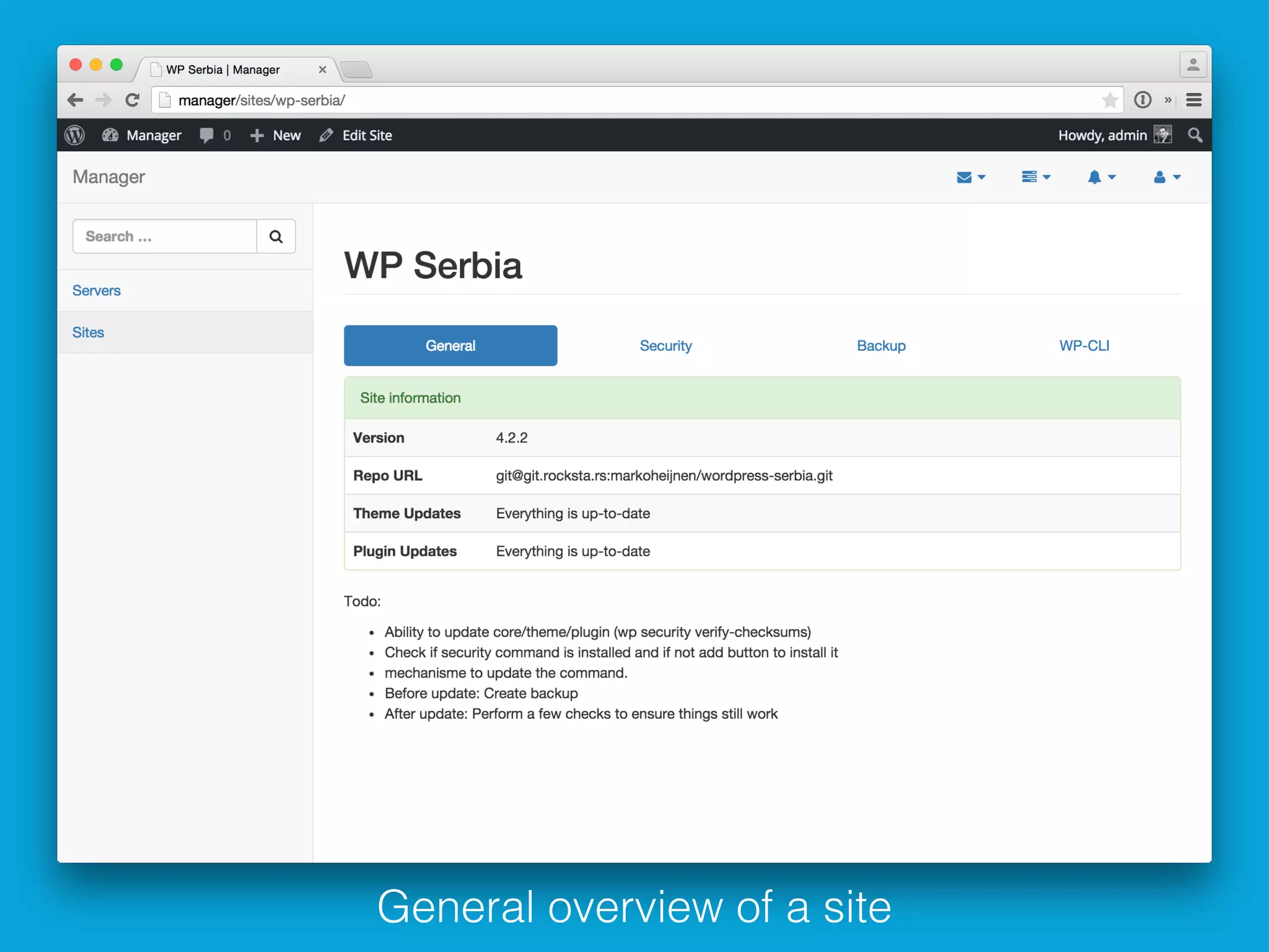 General overview of a site