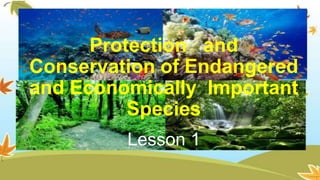 Protection and
Conservation of Endangered
and Economically Important
Species
Lesson 1
 