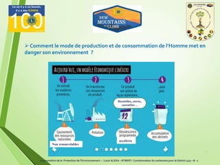 5
 Comment le mode de production et de consommation de l’Homme met en
danger son environnement ?
Bouteilles, verres,
cannettes …
Non renouvelables
accélérée
La promotion de la Protection de l’Environnement – : Louis ALEKA – RYBERT- Coordonnateur du centenaire pour le District 403 – B - 1
 