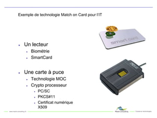 Exemple de technologie Match on Card pour l’IT<br />Un lecteur<br />Biométrie<br />SmartCard<br />Une carte à puce<br />Te...