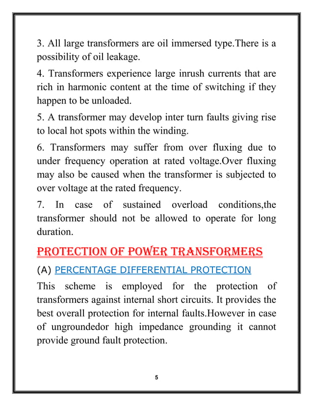 Protection of power transformer