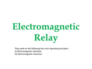 Electromagnetic
Relay
They work on the following two main operating principles :
(i) Electromagnetic attraction
(ii) Electromagnetic induction
 