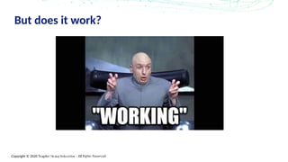 Copyright © 2020 Trogdor Heavy Industries – All Rights Reserved
But does it work?
...ish
Copyright (c) 2019, Trogdor Heavy Industries, All Rights Reserved bit.ly/2019InfoSecSummit
 