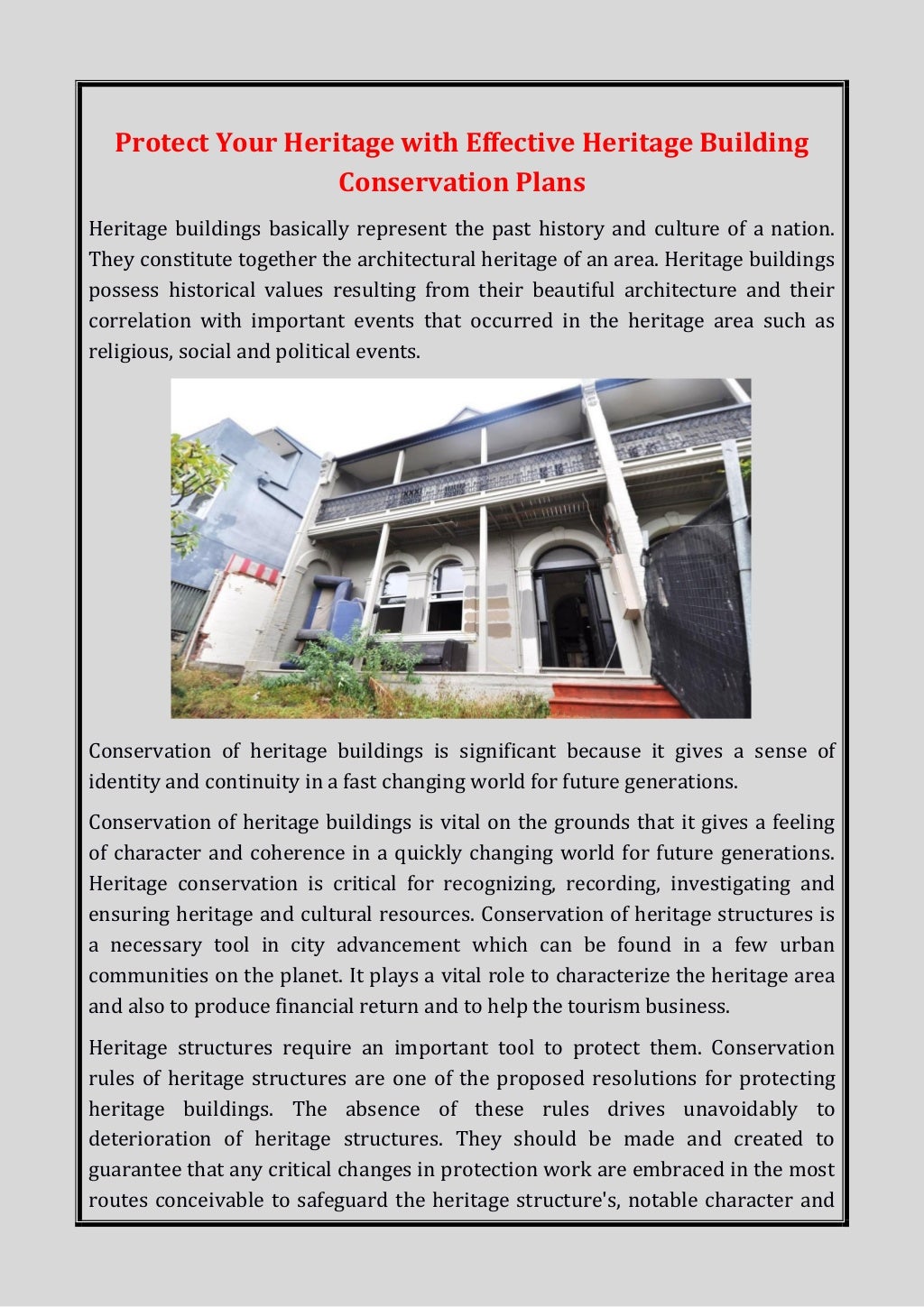 Protect your heritage with effective heritage building conservation