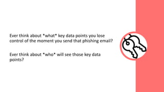 Ever think about *what* key data points you lose
control of the moment you send that phishing email?
Ever think about *who* will see those key data
points?
 
