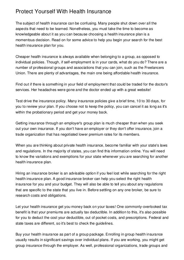Protect Yourself With Health Insurance Protect Yourself With Health Insurance