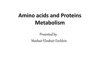 Amino acids and Proteins
Metabolism
Presented by:
Mashair Elzubair Ezeldein
 