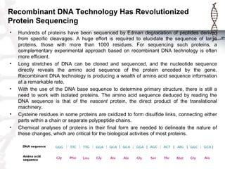 Recombinant DNA Technology Has Revolutionized
Protein Sequencing
• Hundreds of proteins have been sequenced by Edman degra...