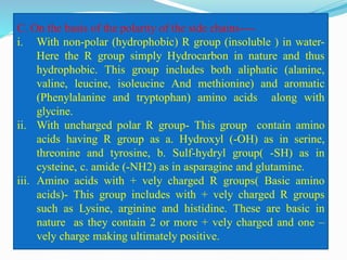 iv. With –vely charged R group (acidic amino acids)- this group
includes two carboxylic acids like aspartic acid and gluta...