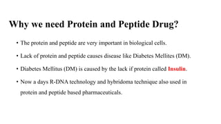 Why we need Protein and Peptide Drug?
• The protein and peptide are very important in biological cells.
• Lack of protein ...