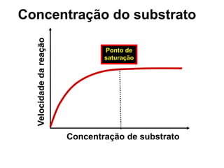 Ponto de
saturação
Velocidadedareação
Concentração de substrato
Concentração do substrato
 