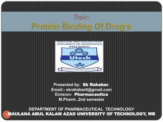 1
Presented by: Sk Rahabar.
Email:- skrahabar0@gmail.com
Division: Pharmaceutics
M.Pharm ,2nd semester
DEPARTMENT OF PHARMACEUTICAL TECHNOLOGY
MAULANA ABUL KALAM AZAD UNIVERSITY OF TECHNOLOGY, WB
 