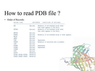 How to read PDB file ?
• Order of Records:
 
