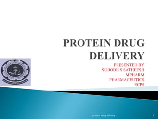 PRESENTED BY
SUBODH S SATHEESH
MPHARM
PHARMACEUTICS
ECPS
1protien drug delivery
 