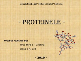   -   Proteinele - Proiect realizat de: Urse Mirela – Cristina clasa a XI-a B Colegiul Naţional “Mihai Viteazul“ Slobozia - 2010 - 