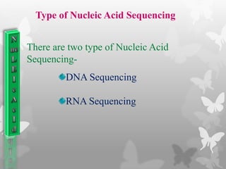 Type of Nucleic Acid Sequencing
DNA Sequencing
RNA Sequencing
There are two type of Nucleic Acid
Sequencing-
 