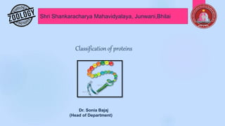 Shri Shankaracharya Mahavidyalaya, Junwani,Bhilai
Dr. Sonia Bajaj
(Head of Department)
Classification of proteins
 