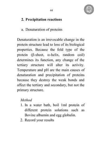 Qualitative tests of amino acids and proteins and enzyme kinetics | PDF